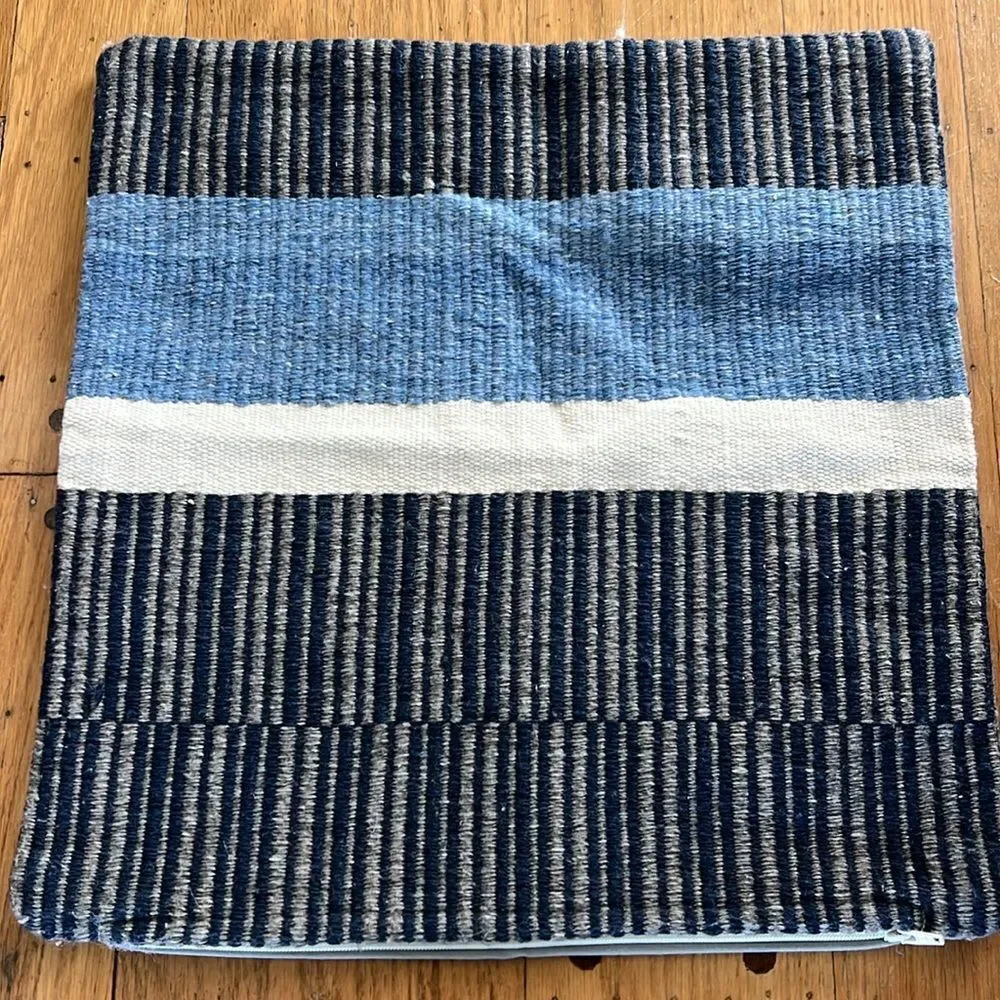 Pottery Barn BLUE STRIPES Wool Cotton Pillow Cover NWOT